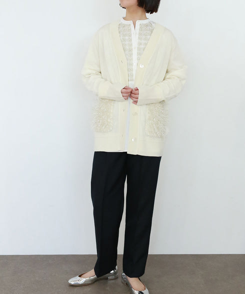 【SOI-MeME】sheer fringe high gauge cardigan